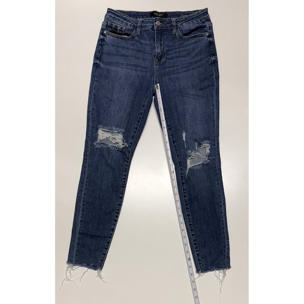 Judy Blue Skinny Fit Distressed Raw Hem Jeans Dark Wash JB8877 Size 9/29